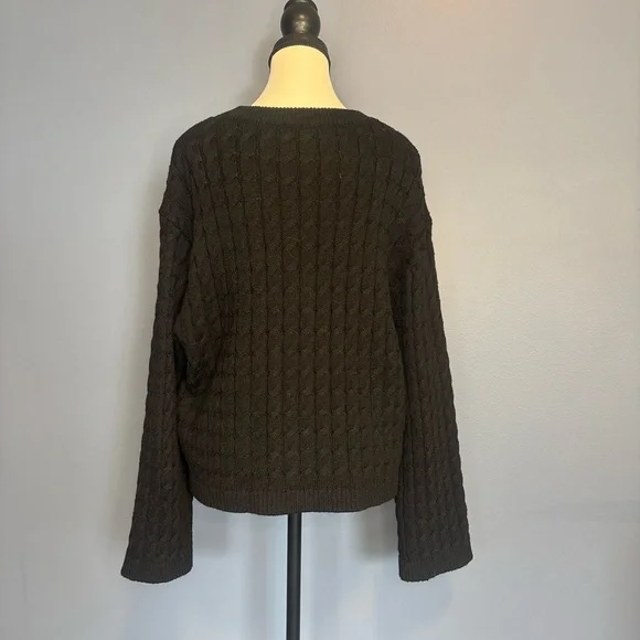 Black Cable Knit Crewneck Sweater | Size Small | Oversized Fit - Picture 4 of 8